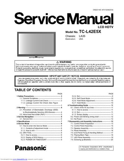 Panasonic tc l42e5x lcd tv service handbuch. - Manuale di istruzioni di montaggio pro mazda.