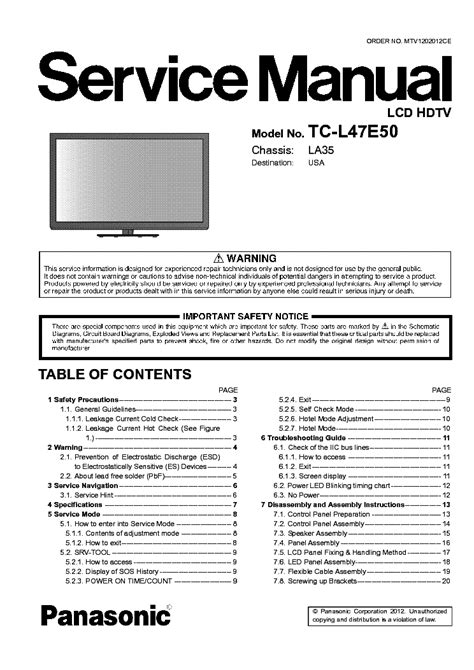 Panasonic tc l47e50 lcd tv service manual. - Bose lifestyle 901 music system repair manual.