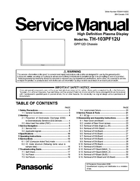 Panasonic th 103pf12u service manual repair guide. - Cuisinart rice cooker manual crc 800.