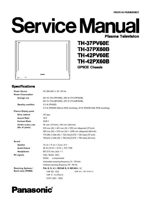 Panasonic th 37pv60e th 37px60b th 42pv60e th 42px60b plasma tv service manual. - So you think know baseball a fans guide to the official rules peter e meltzer.