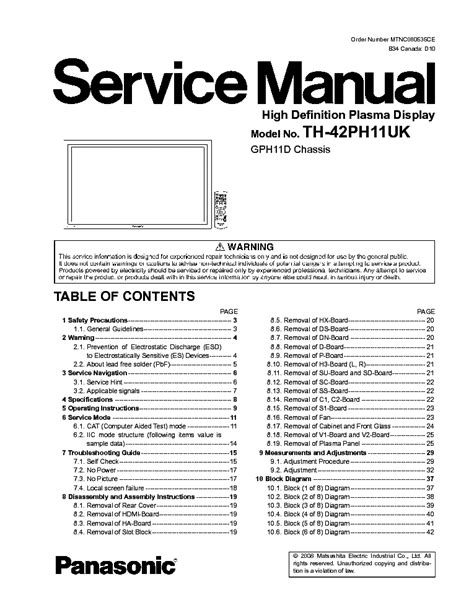 Panasonic th 42ph11 42ph11uk guida di riparazione manuale di servizio. - Kenmore sewing machine 385 manual download free.
