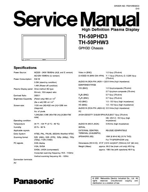 Panasonic th 50phd3 th 50phw3 plasma tv service manual download. - Musée des traces d'irene f. whittome.