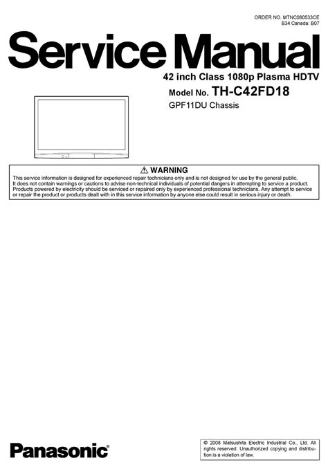 Panasonic th c42fd18 service manual repair guide. - Solution manual physics 202 scientists and engineers.