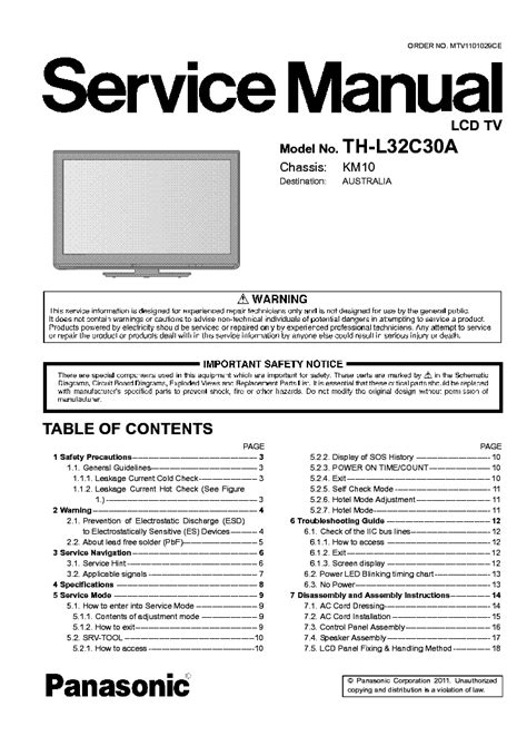 Panasonic th l32c30a lcd tv service manual. - Entre el amor y la fortuna.