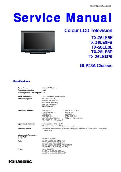 Panasonic tx 26le8f tx 26le8fs lcd tv service manual. - Running lights for chevrolet tracker manual.