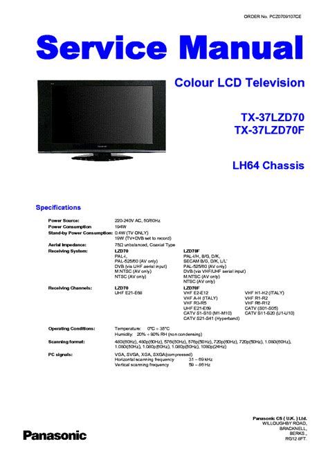 Panasonic tx 37lzd70 tx 37lzd70f lcd tv service manual. - Manual de entrenamiento operativo call center.