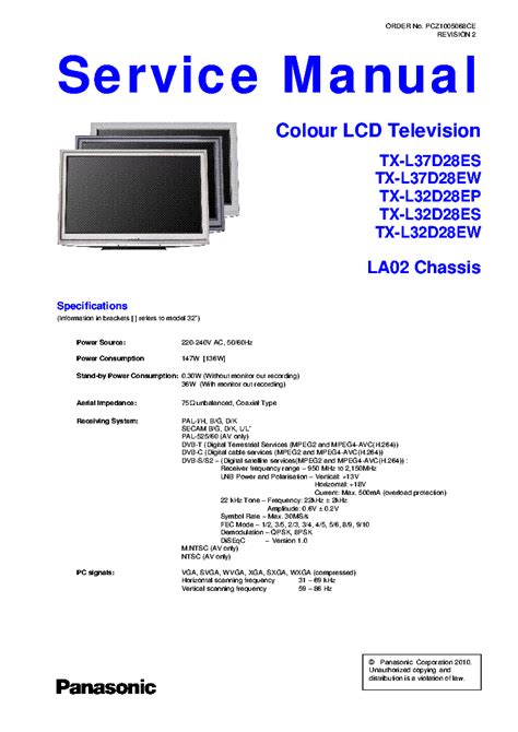 Panasonic tx l32d28ep l32d28es l32d28ew manual de servicio y guía de reparación. - Toshiba e studio 282 service manual fax.