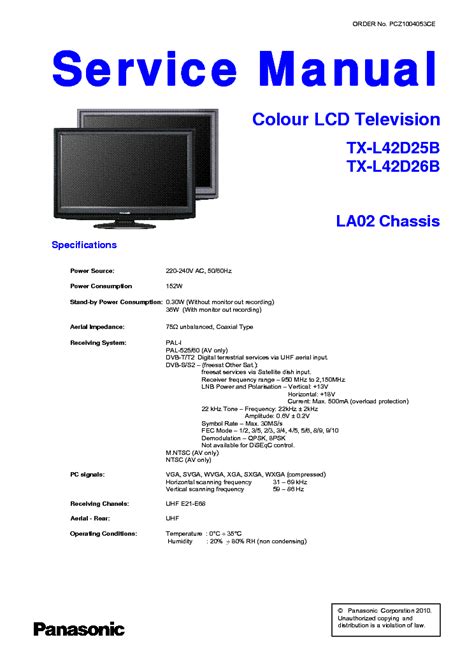 Panasonic tx l42d25b tx l42d26b lcd tv service manual. - Hub nut torque on gmc c5500.