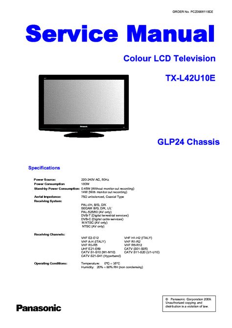 Panasonic tx l42u10e lcd tv service manual. - Ge universal remote control manual codes.