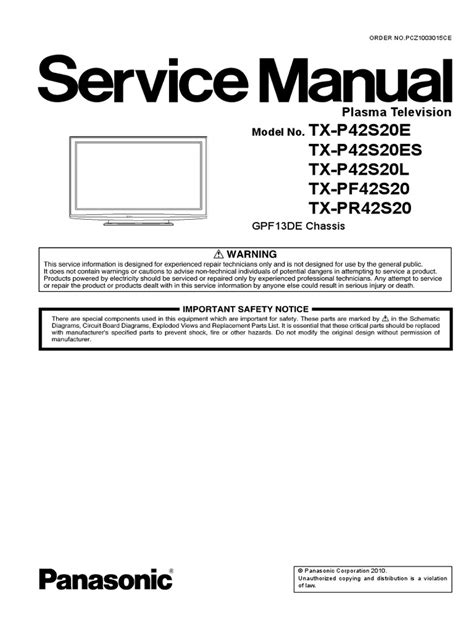 Panasonic tx pr42s20 pf42s20 pr42s20 service manual repair guide. - A manual for priests of the american church complimentary to the occasional offices of the book of common prayer.
