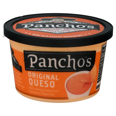 Panchos cheese dip. Added Sugar 0g 0%. Protein 3g 0%. Calcium 120mg 10%. Iron 0mg 0%. Potassium 250mg 6%. Vitamin D 0mcg 0%. *The % Daily Value (DV) tells you how much a nutrient in a serving of food contributes to a daily diet. 2,000 calories a day is used for general nutrition advice. Ingredients. 