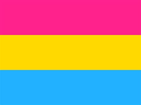 Pandexual. 3:5. Adopted. 2010. Design. Three equally-sized horizontal bars: magenta, yellow, cyan. Designed by. Jasper V. The pansexual flag is a bright pink, yellow and cyan flag. It was made as a symbol for the pansexual community to increase its visibility and recognition. 