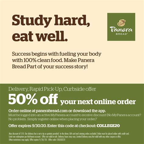 10 Coupons. 12 Coupons. 4 Coupons. 14 Coupons. 37+ active Panera Bread Promo Codes, Coupons & Deals for October 2023. Most popular: 20% Off All Orders with Panera Bread Promo Code: FUND4*****.. 