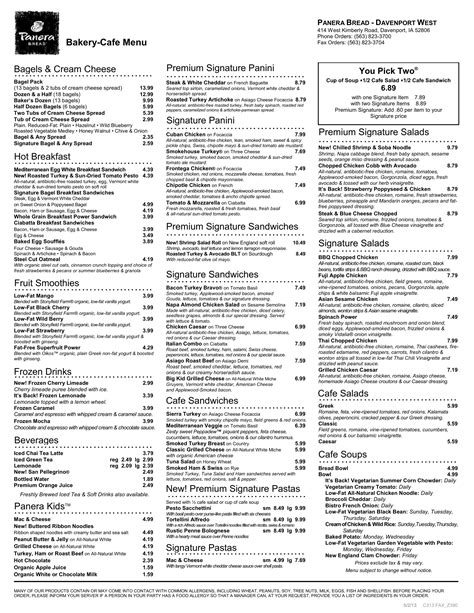 Panera Printable Menu 20132024 Form Fill Out and Sign Printable PDF