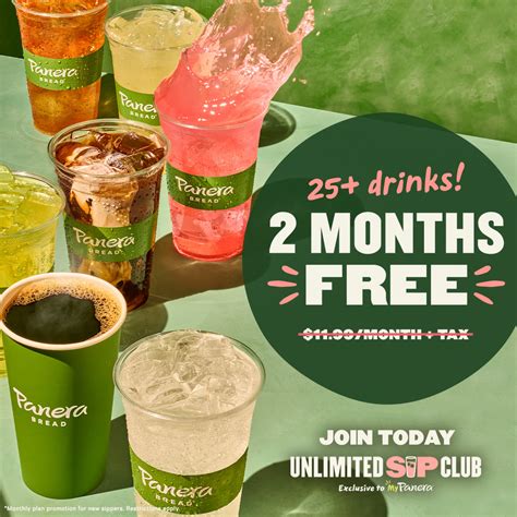 Panera bread sip club promo code. With a MyPanera Unlimited Sips Club, you’ll get unlimited Panera coffee, tea, iced beverages, charged lemonade, fountain beverages, and more for $11.99/month – the price of about 4 cups. That’s just under 39¢ a day for any size, any flavor. Or pay up front for the year for $119.99 and save 17% over the monthly fee. 