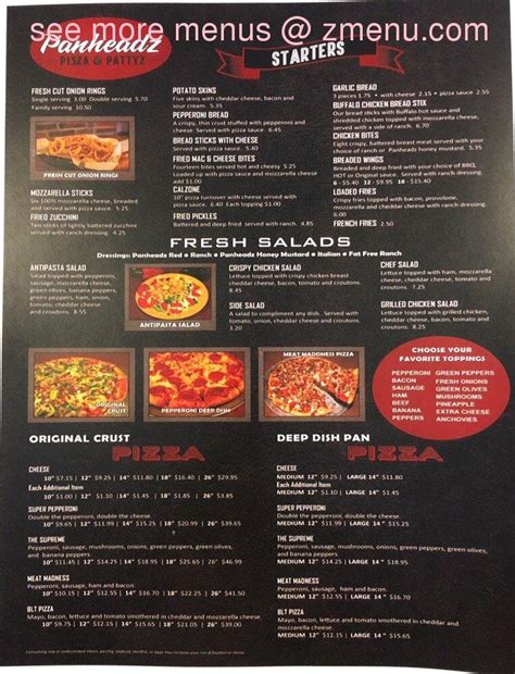 User-chosen places to eat at for panheadz pizza menu. Read reviews and menu for Panheadz Pizza and Pattyz: #5 of 31 places to eat in Wheelersburg. Compare ratings and prices of best American restaurants, Pizza, Salads.. 