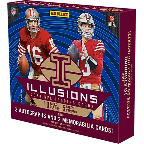 Jan 25, 2023 · 2022 Panini Illusions Football Checklist. Ending Soonest With Bids. Then Without. 7 Bid - 0d 7h 31m 3s - 2021 Panini Illusions Football Trading Cards- New/Never opened One Pack. 2.92. 10 Bid - 0d 11h 29m 36s - 2022 Illusions Football Patrick Mahomes Red 120/175 PSA 9. 15.50. . 