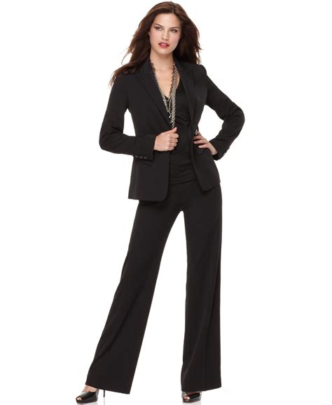 Pant suit macy. Women's Linen-Blend Mid-Rise Straight-Leg Ankle Pants. $79.00. Sale $66.99. Extra 15% use: SUMMER. With offer $56.94. (1) FREE SHIPPING available on a huge assortment of Women's Suits. Shop deals on pant suits, suit dresses, suit separates and blazers in store and online at Macys.com. 