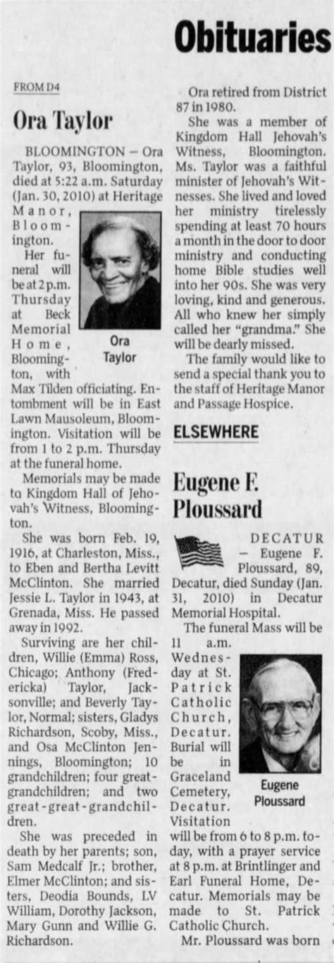 Opinion. Life & Entertainment. Jobs. 53°. Central Illinois neighbors: Obituaries for October 12. 12) updates to this series since. Michael L. Bill. Edith Arlene Gaesser, beloved mother .... 
