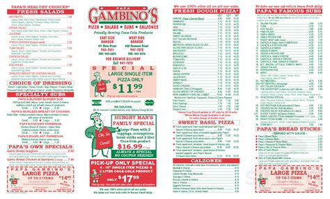 The menu for Gambino's Pizza may have changed since the last user update. Sirved does not guarantee prices or the availability of menu items. Customers are free to download these images, but not use these digital files (watermarked by the Sirved logo) for any commercial purpose, without prior written permission of Sirved.. 