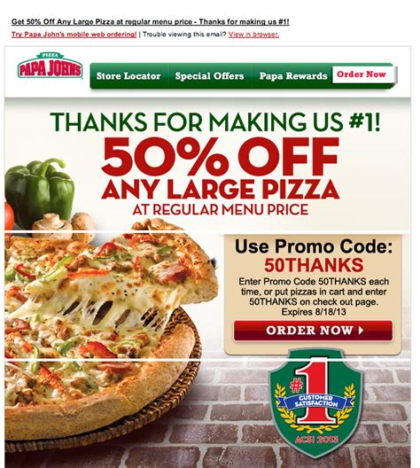 VIKES50: 50% OFF your ENTIRE order at regular menu price the day after a Vikings victory! LYNXWIN: When the Lynx win, you win at Papa John’s! Get 50% OFF your …. 