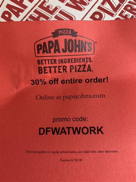 Papa Johns 50% Off. Wacky Wednesday Papa Johns Code. Papa Johns Promo Code Canada Reddit 2021. Papa Johns Canada Reddit. 10% OFF. Deal. Shop Now! Attain 10% Off On All Orders. Use this code and grab an exclusive 25% discount on entire your order.. 