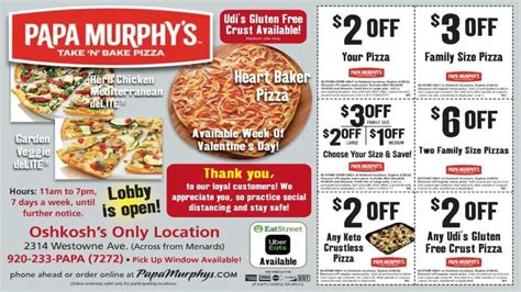 Step 1: Choose your Promo Code. Choose the code above that you'd like to redeem. For example, if you're looking for 10% off orders at Papa Murphy's then find the code above, and click on Get Code to reveal the code. Step 2: Copy your Promo Code. Simply copy the code that is presented to you.. 