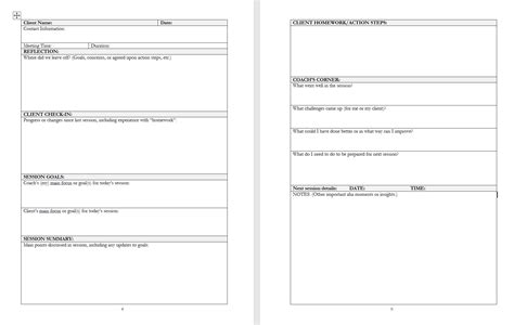 Paper Client Session Preparation Form Coaching Log and Coach Notes