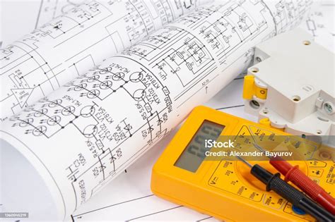Paper Electrical Engineering Drawings with Circuit Breaker and