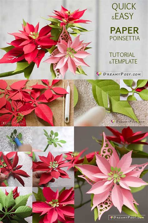 Paper Large Poinsettia tutorial and template