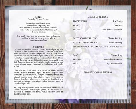 Paper Stationery Obituary Program Editable Funeral Program Funeral