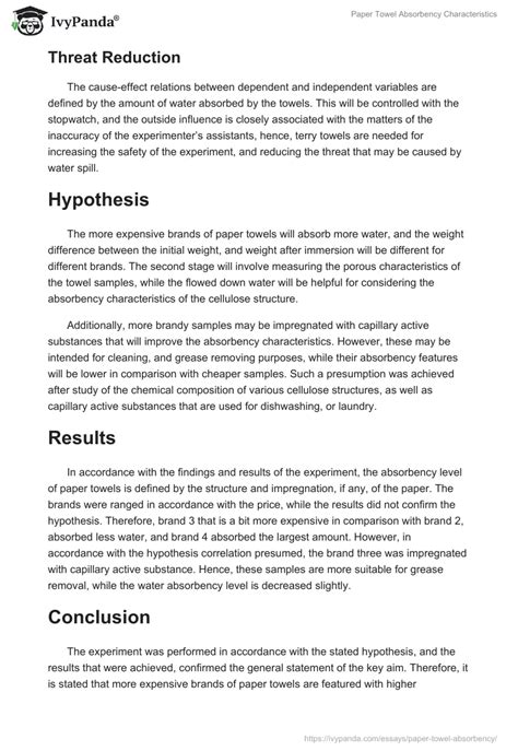 Paper Towel Absorbency Characteristics - 915 Words Report Example