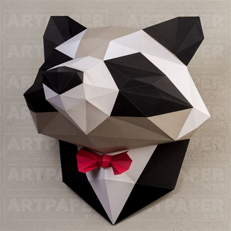 Papercraft 3D RACCOON template pattern in a tuxedo Low poly Etsy