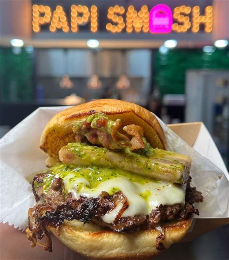 Papi smash burger. Season generously on all sides with salt and pepper. Increase heat under skillet to high and heat until skillet is smoking. Add 2 beef pucks to skillet and, using a firm, stiff metal spatula, press down on each one until they're roughly 4 to 4 1/2 inches in diameter and 1/2-inch thick. 