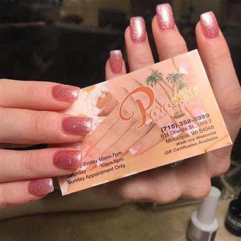  Paradise Nails and Spa, Minocqua, Wisconsin. 206 likes · 1 talking about this · 79 were here. Regular manicure, gel manicure, acrylic, dipping powder. Regular pedicure,gel pedicure and deluxe pe . 
