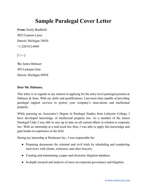 Paralegal cover letter. A properly written cover letter should reflect the candidate’s professionalism, self-motivation thorough and committed abilities. This will help the attorney to be more efficient so that they can have the time to complete legal work. They should demonstrate exceptional writing and communications skills. Paralegal cover letter template 