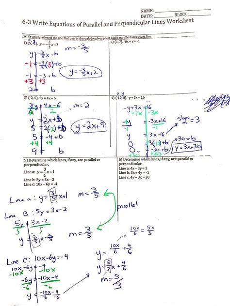 Parallel And Perpendicular Lines Worksheets Answers Key Geom