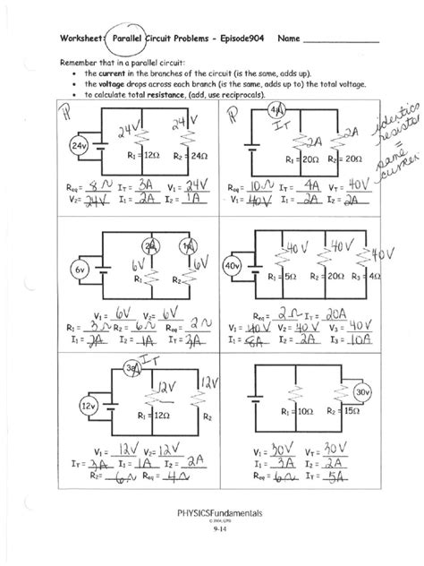 Parallel Circuit Problems Worksheets