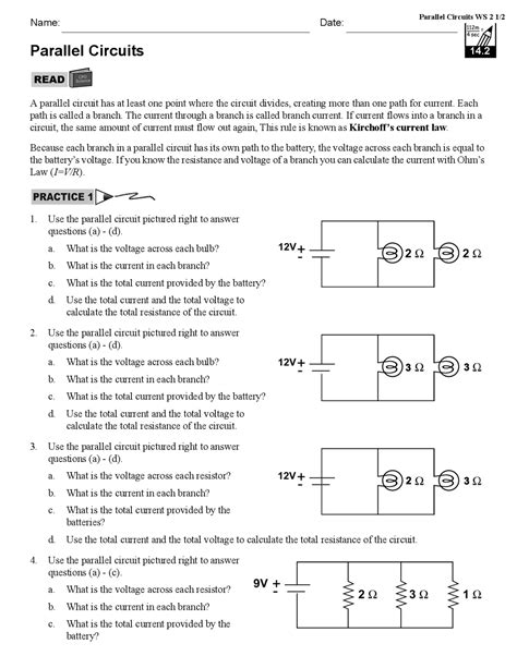 Parallel Circuit Worksheet Answer Key