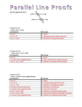 Parallel Line Proofs Worksheets