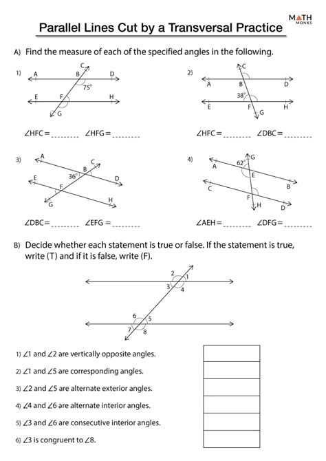 Parallel Lines And Transversal Worksheets