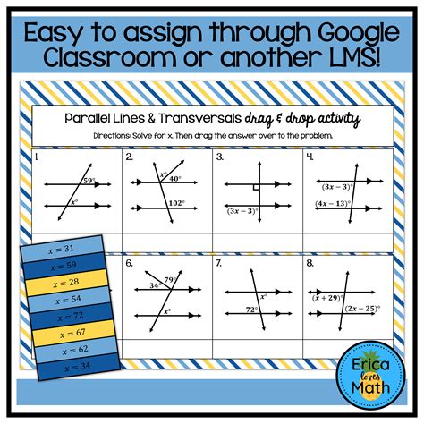 Parallel Lines Transversals Digital Activity Drag Drop Worksheets