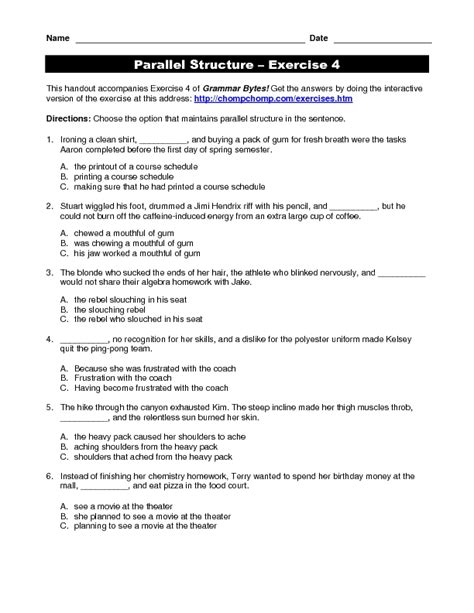 Parallel Structure Practice Worksheet —