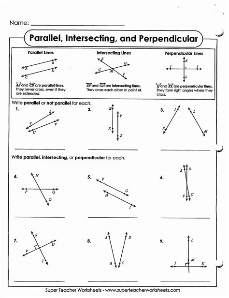 Parallel perpendicular or neither worksheet answers. 4 ) Write an equation of the line passing through point P ( − 1 , 3 ) that is perpendicular to y = 4 x − 7 . 3 ? − 10 . 5 ) Tell whether the lines through the given points are parallel , perpendicular , or neither . Justify your answer . 6 ) A line through ( 3 , 5 ) and ( k , 12 ) is perpendicular to a line through ( 0 , 7 ) and ( 2 , 10 ) . 