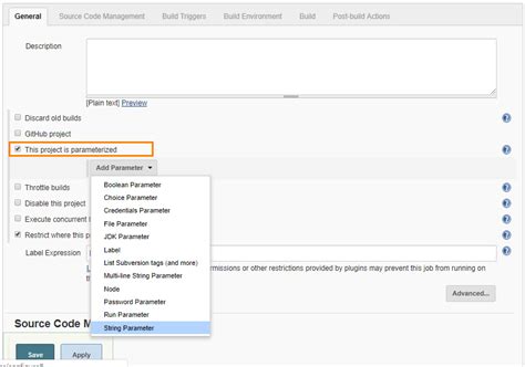 Parameters in the "Build with Parameters" Using Jenkins Jenkins