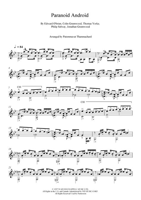 Paranoid Android" Sheet Music by Radiohead for Guitar Tab/Vocal Sheet
