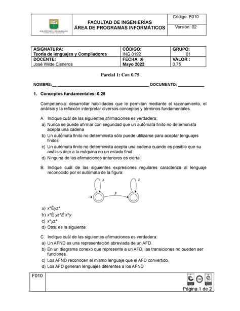 Parcial ayuda 0 - avc - FACULTAD DE INGENIERÍAS ÁREA DE …