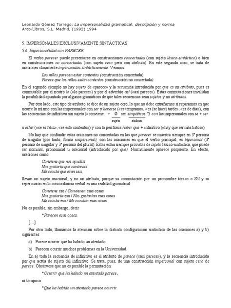 Parecer + Infinitivo (Gómez Torrego) PDF Asunto (gramática ...