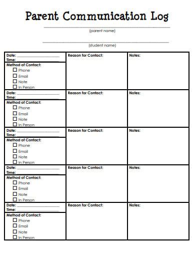 Parent Communication Log PDF