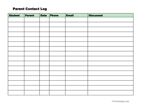 Parent Contact Log Template in excel